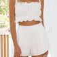 Daverri white ruffled square neck cami and high-waisted shorts set