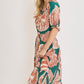 Umgee Full Size Printed Notched Puff Sleeve Midi Dress Plus Size