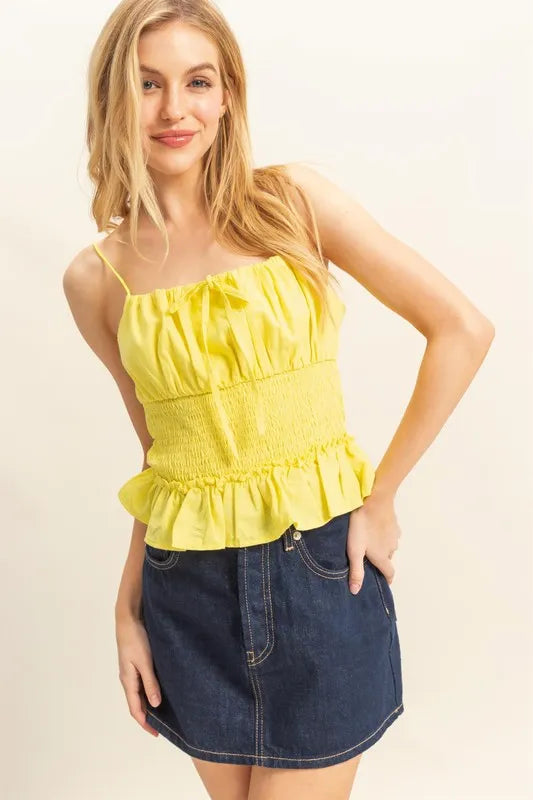 HYFVE Poplin Smocked Waist Summery Cami Top YELLOW
