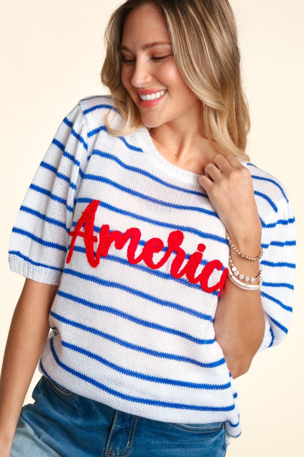 Haptics Letter Embroidery Striped Knit Top Sweaters