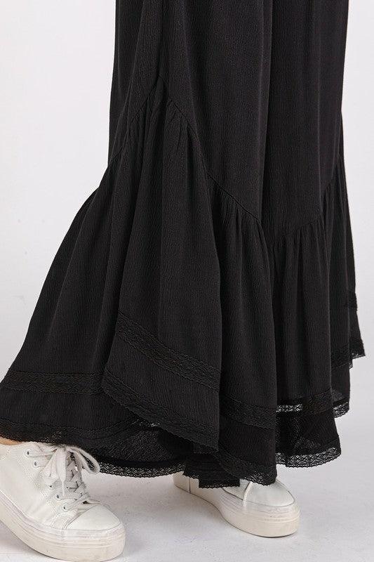 Mittoshop Lace Ruffle Asymmetric Hem Wide Leg Pants - DAVERRI FASHIONS