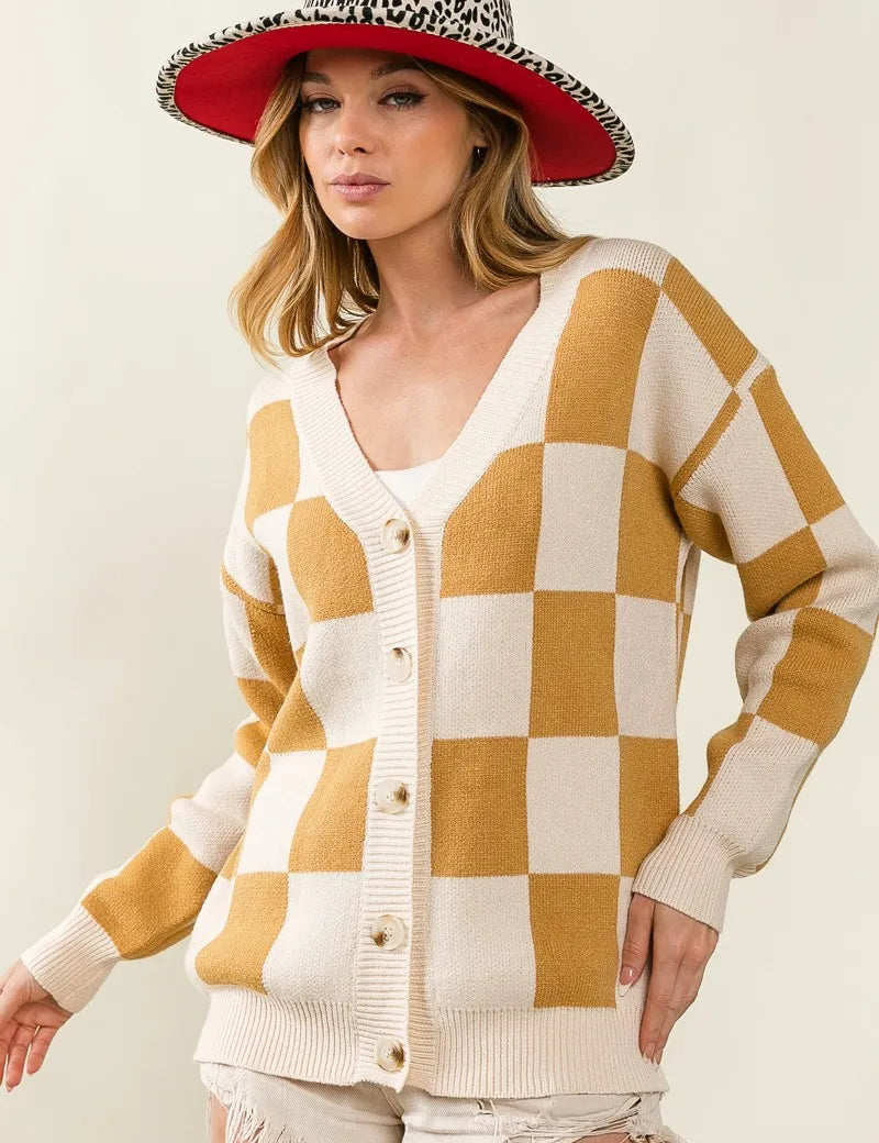 BiBi Checked V-neck Cardigan | Cardigans Daverri Fashions
