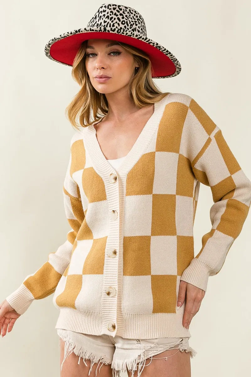 BiBi Checked V-neck Cardigan Cardigans