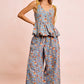 BiBi Floral light blue peplum top with yellow straps and wide-leg pants