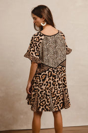 BiBi Leopard Prints Mix and Match Short Sleeves Dress | Mini Dresses Daverri Fashions