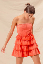 SO ME Strapless Ruffle Layered Game Day Cheer Up Dress | Mini Dresses Daverri Fashions
