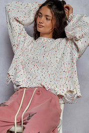 POL Round Neck Fringed Hem Sweater | Sweaters Daverri Fashions