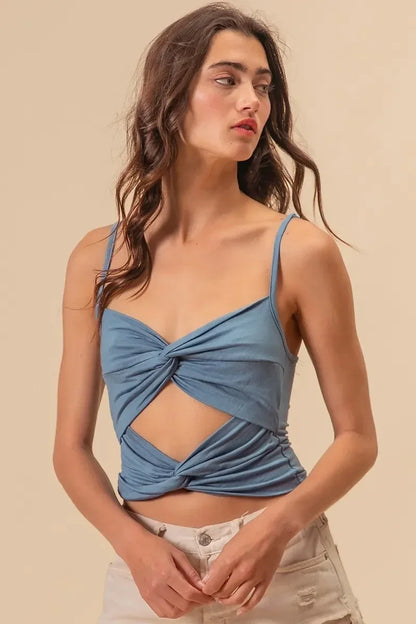 BiBi Rayon Span Jersey Knit Double Twist Front Cami Top - DAVERRI FASHIONS