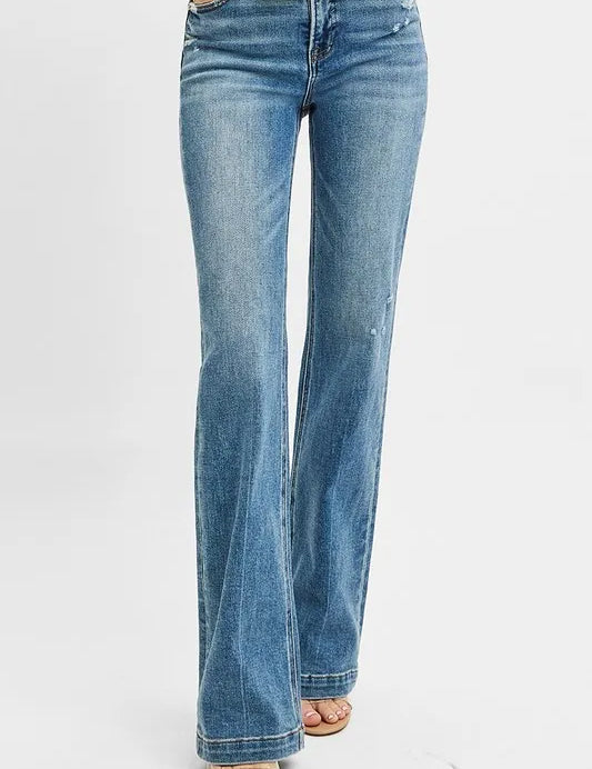 Medium RISEN Full Size Distressed Detail Bootcut Jeans Plus Size | Jeans Daverri Fashions