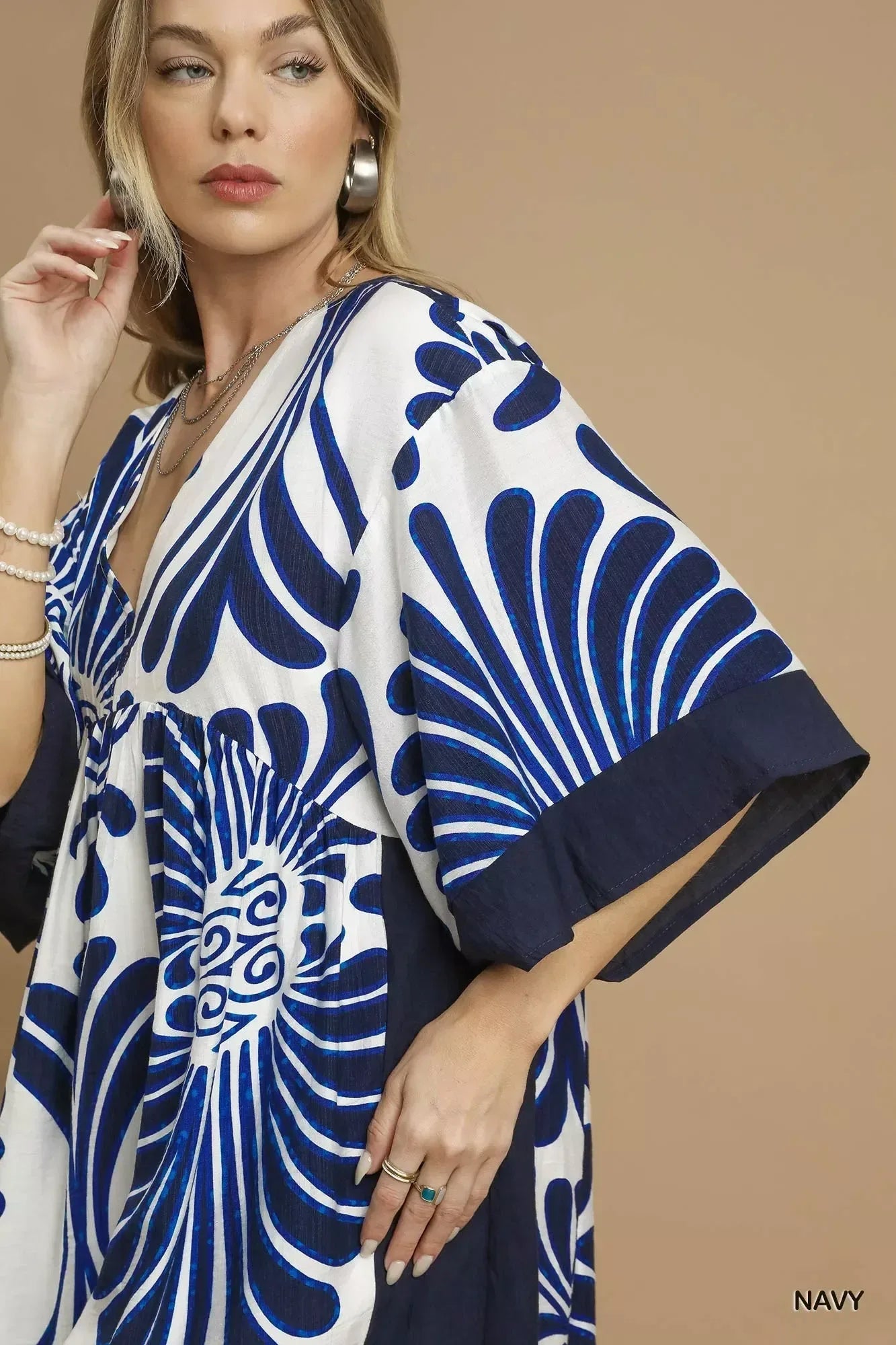 Umgee Abstract Print Kimono Sleeve Mini Dress - DAVERRI FASHIONS