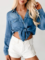 Button-Down Collared Neck Denim Shirt | Shirts Daverri Fashions