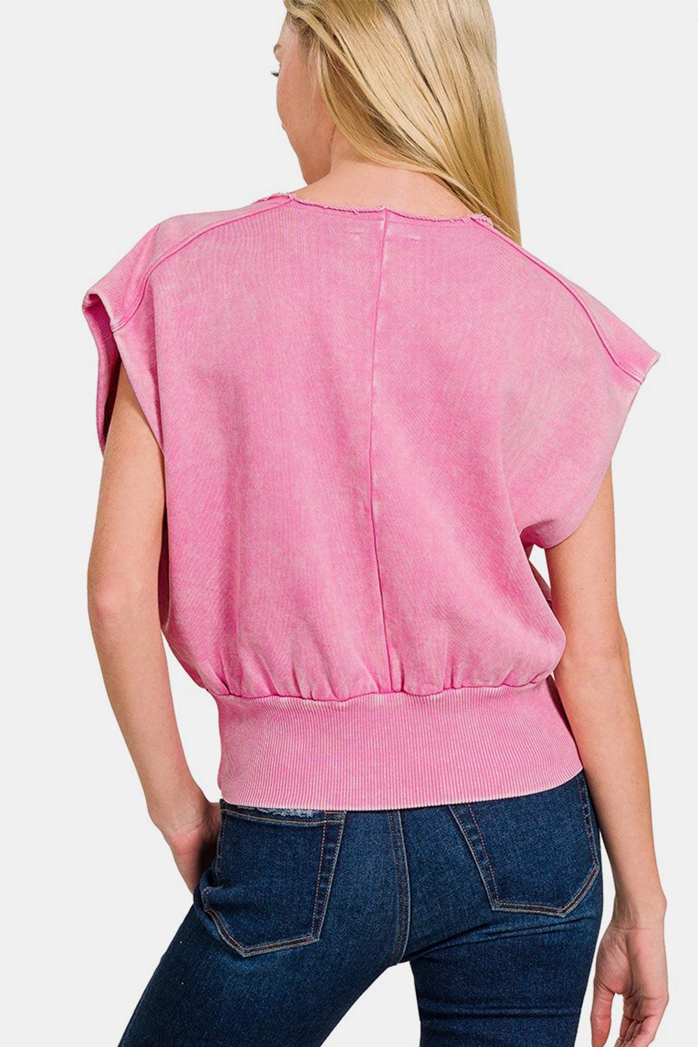 Washed Boat Neck Dolman Sleeve Top Tops