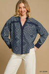 Umgee Paisley Print Denim Shirt Jacket - DAVERRI FASHIONS
