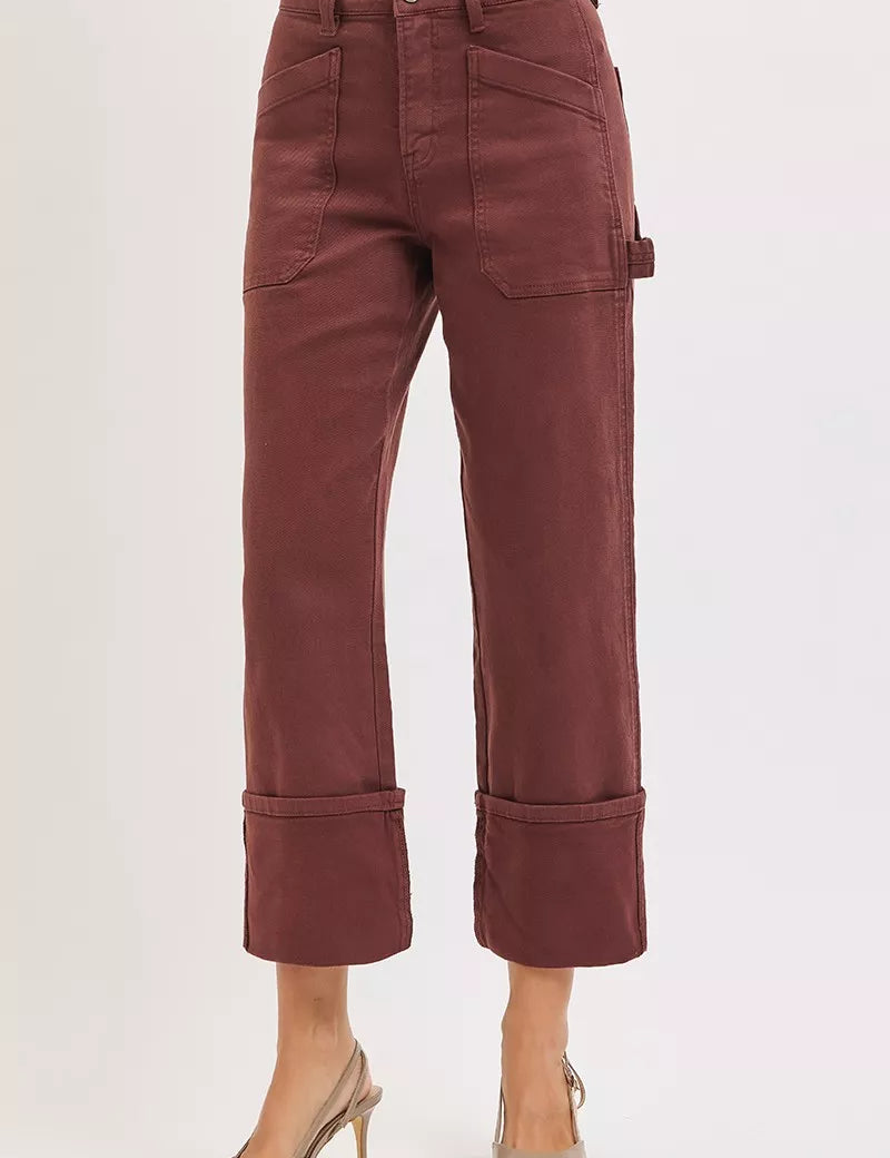 RISEN Full Size High Rise Wide Straight Cuffed Patch Jeans Plus Size | Jeans Daverri Fashions