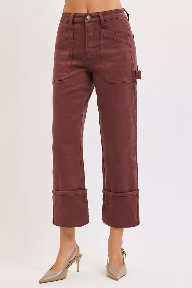 RISEN Full Size High Rise Wide Straight Cuffed Patch Jeans Plus Size | Jeans Daverri Fashions