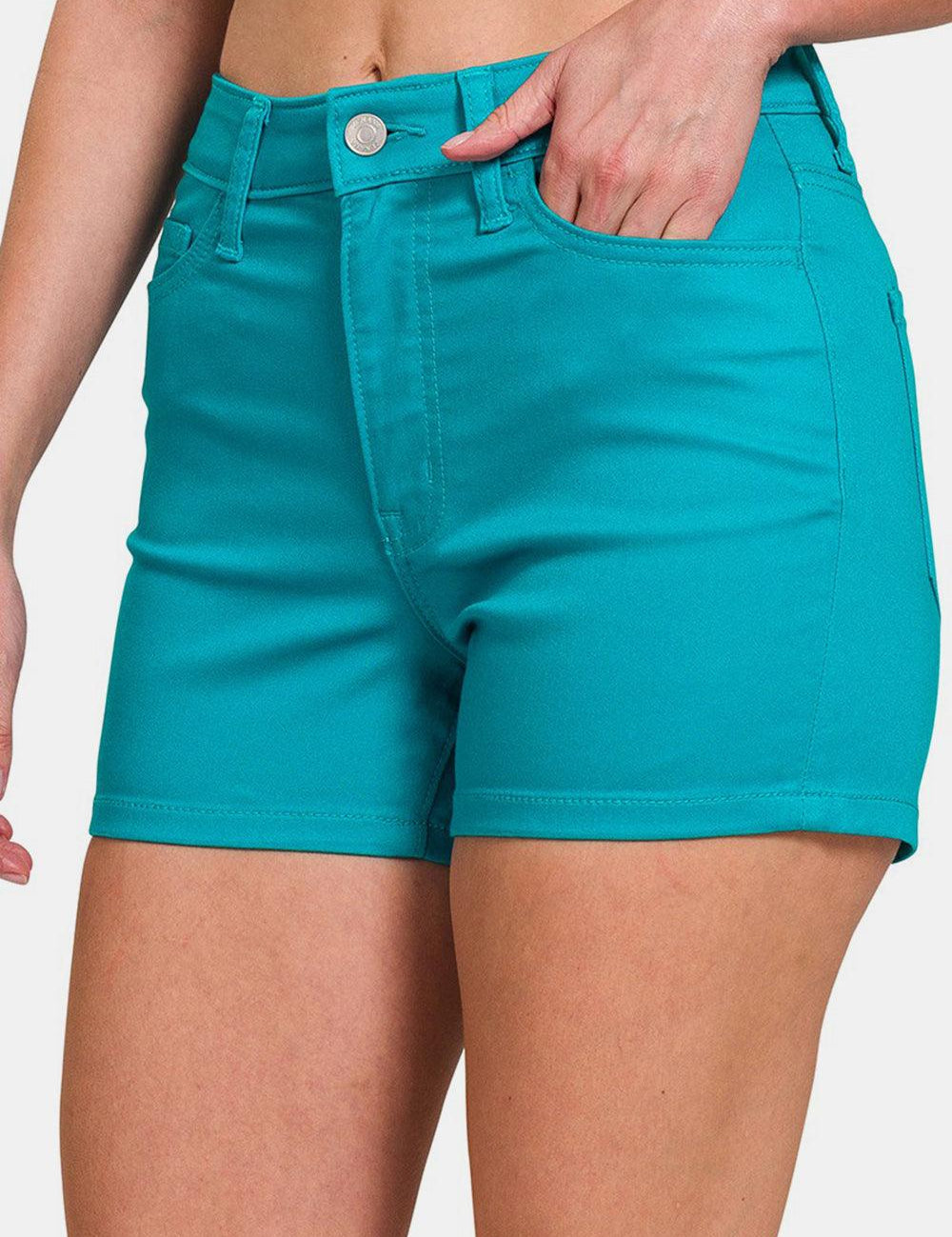 Zenana High Waist Denim Shorts Lt Teal M Shorts