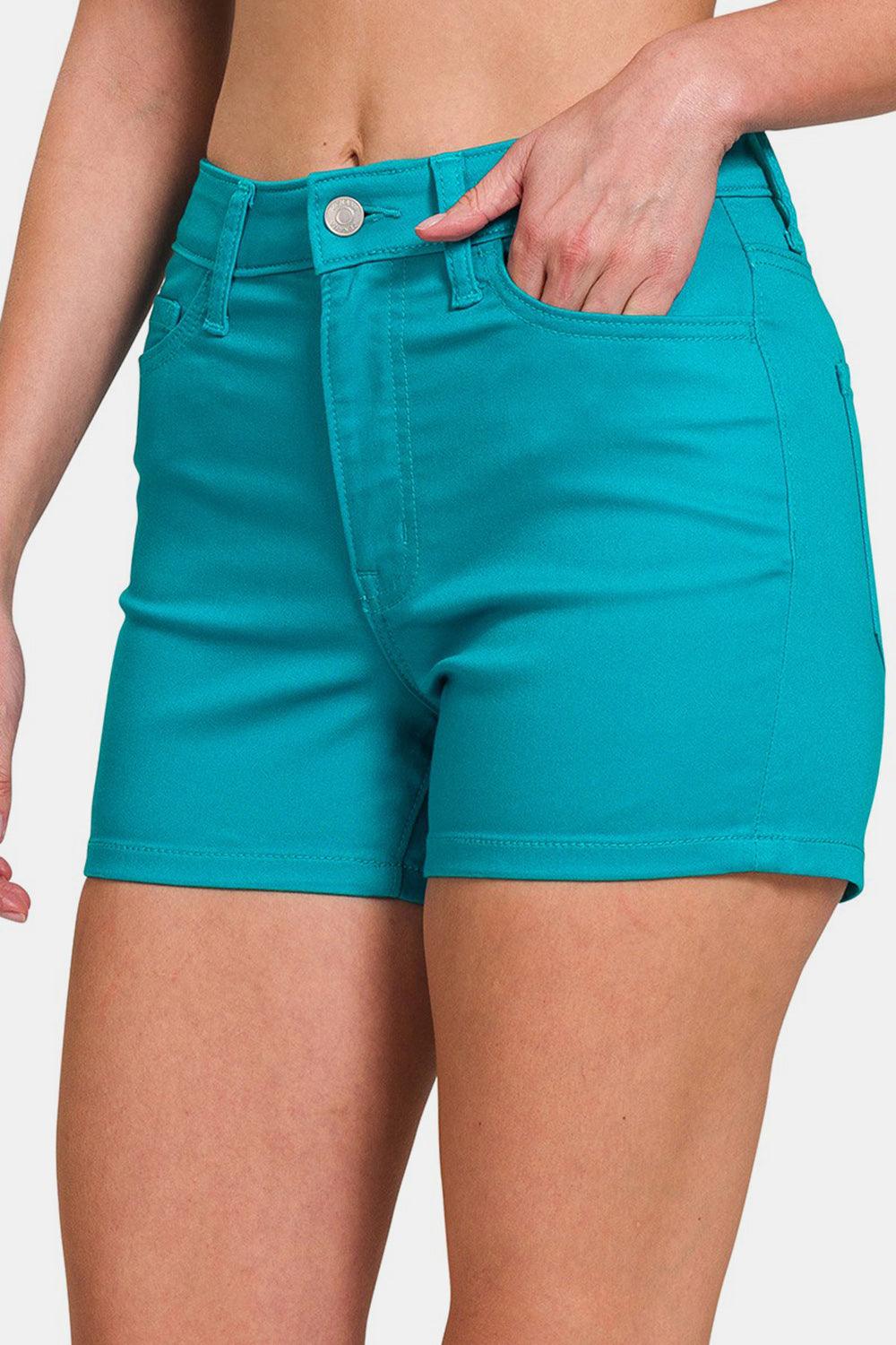 Zenana High Waist Denim Shorts Lt Teal M Shorts