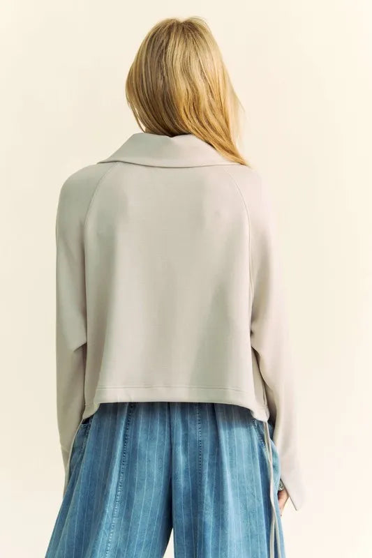 Davi & Dani Drawstring Hem Half Zip Raglan Sleeve Sweatshirt Sweatshirts