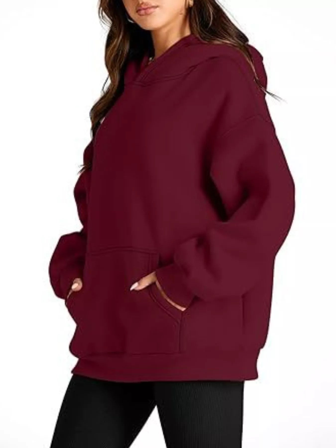 Maroon oversized kangaroo pocket long sleeve hoodie