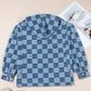 Checkered Half Zip Denim Hoodie Top - DAVERRI FASHIONS