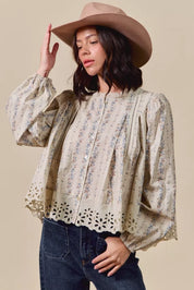 SO ME Floral Print Lace Button Down Shirt | Daverri Fashions