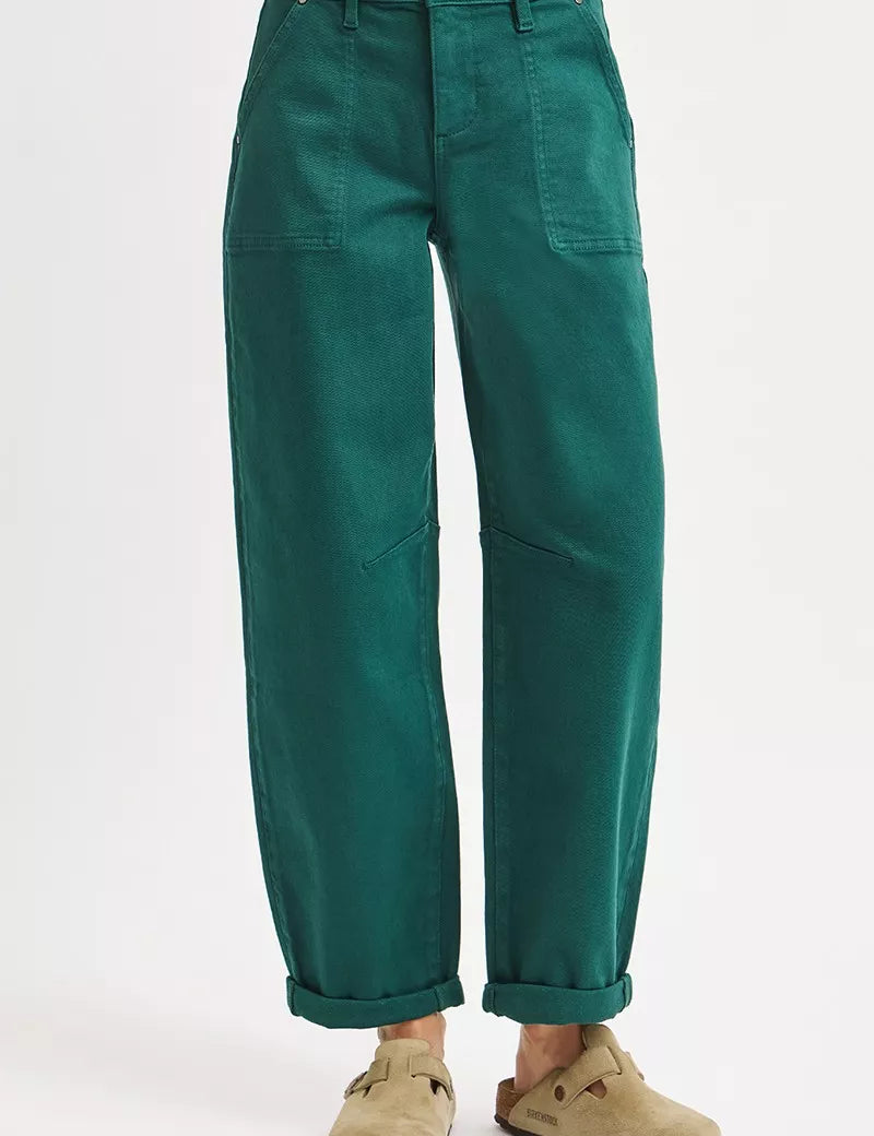 HUNTER GREEN RISEN High Rise Ankle Cuffed Barrel Pants | Pants Daverri Fashions