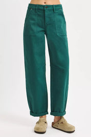 HUNTER GREEN RISEN High Rise Ankle Cuffed Barrel Pants | Pants Daverri Fashions