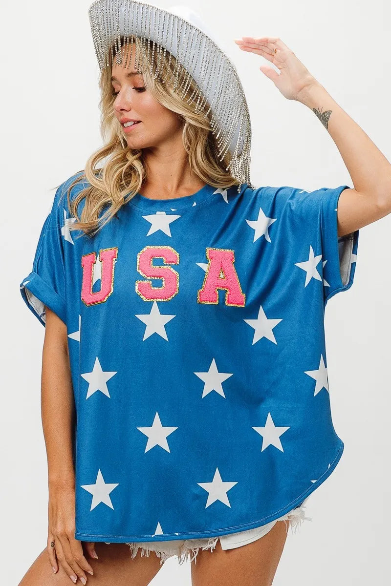 BiBi Fourth Of July Star Knit T-Shirt BLUE T-Shirts