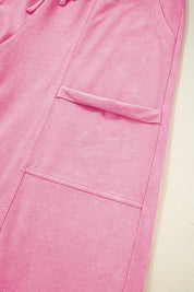 Mineral Wash Exposed Seam Drawstring High Waist Wide Leg Cargo Pants | Loungewear Pants Daverri Fashions
