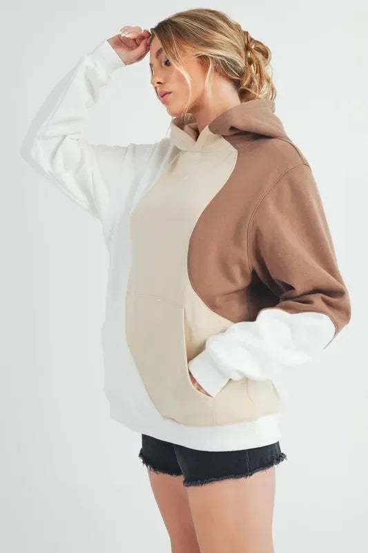 Aemi + Co Color Block Hoodie with Kangaroo Pocket - DAVERRI FASHIONS