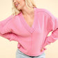 VERY J Exposed Seam V-Neck Ribbed Knit Top Tops
