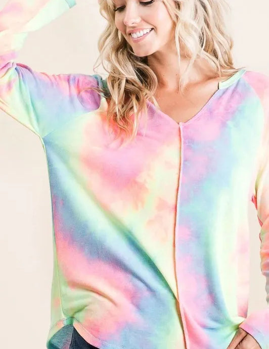 BiBi Long Sleeve Tie-Dye Terry T-Shirt | T-Shirts Daverri Fashions