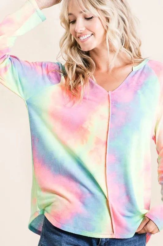 BiBi Long Sleeve Tie-Dye Terry T-Shirt | T-Shirts Daverri Fashions