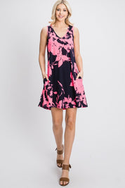 Heimish Full Size Floral V-Neck Tank Dress with Pockets Midi Dresses