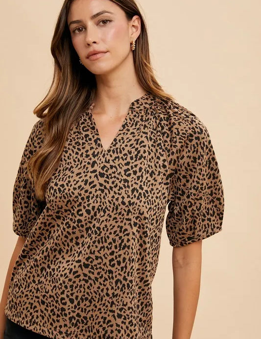 MOCHA Annie Wear Animal Print Knit Volume Sleeve Blouse | Daverri Fashions