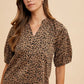 Annie Wear Animal Print Knit Volume Sleeve Blouse MOCHA