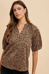 Annie Wear Animal Print Knit Volume Sleeve Blouse - DAVERRI FASHIONS