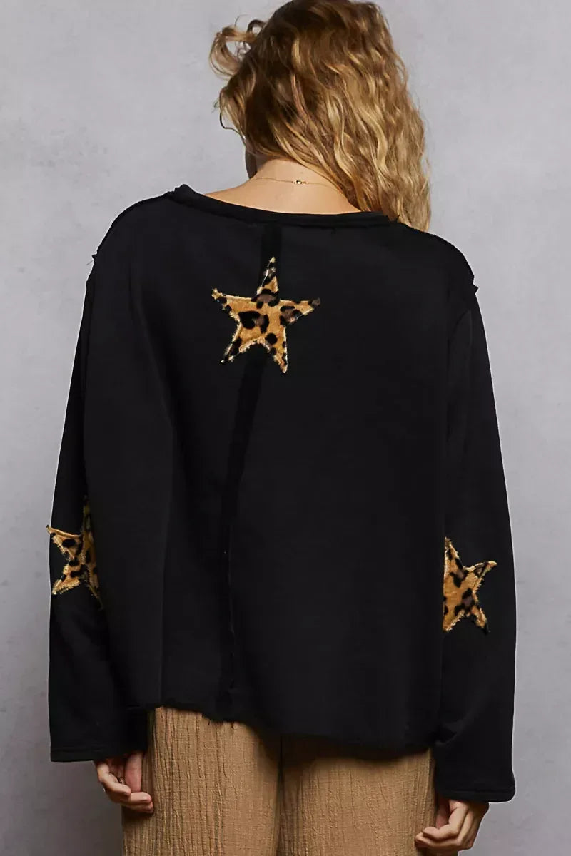 POL Round Neck Long Sleeve French Terry Sweatshirt with USA Letter Animal Patch - DAVERRI FASHIONS