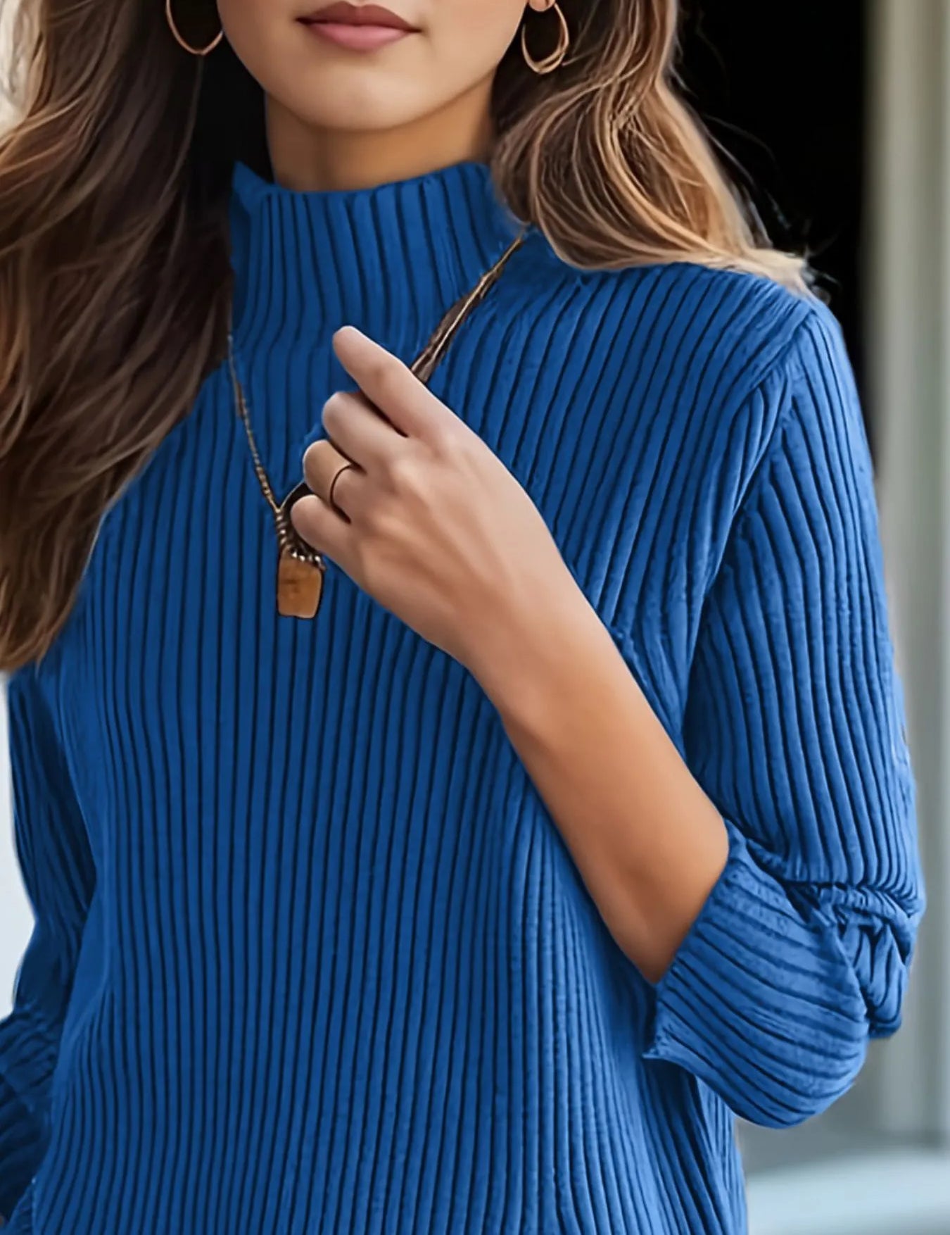 Ribbed Turtleneck Sweater with Side Slit Detail | Turtleneck Sweaters Daverri Fashions