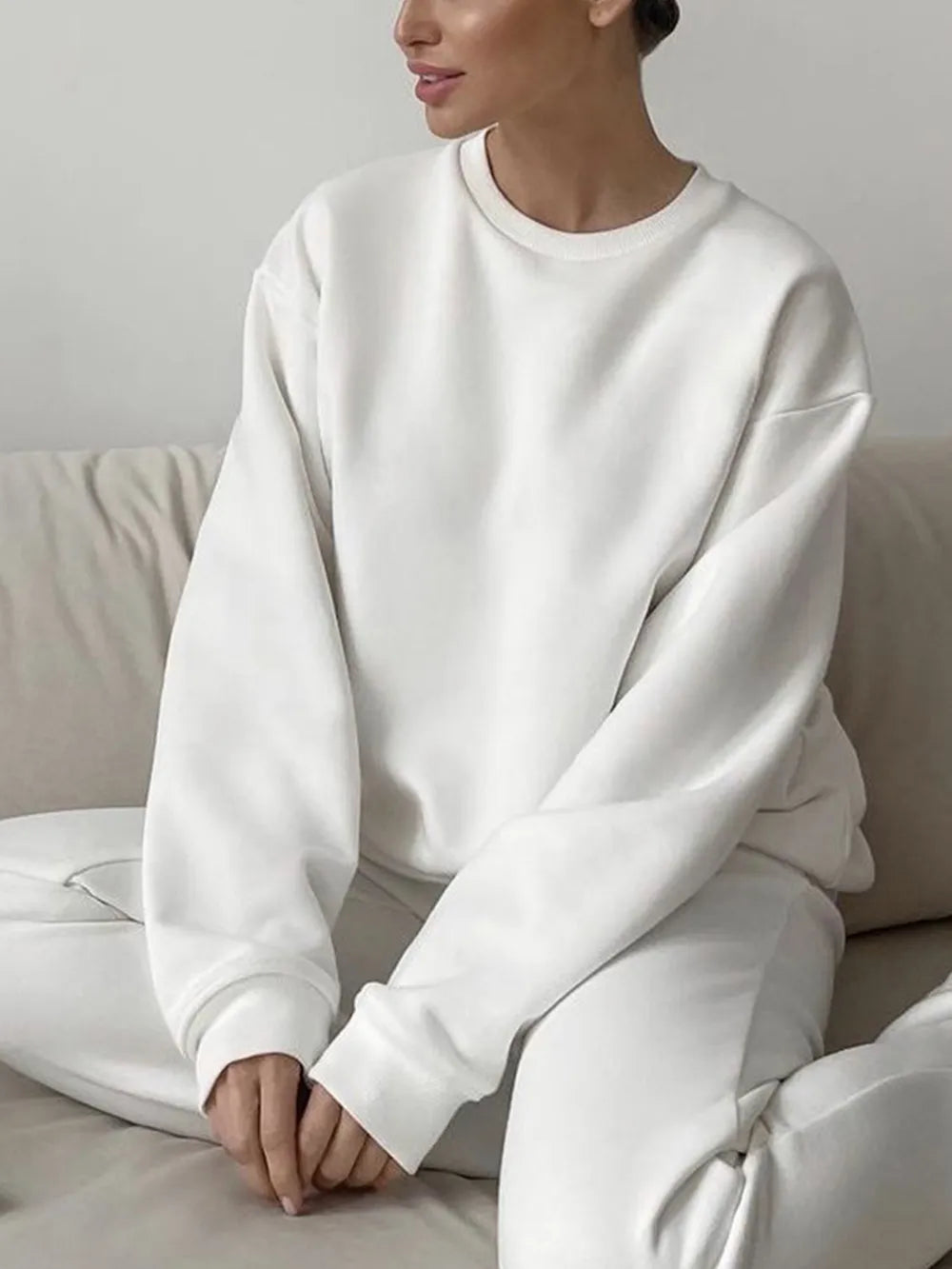 Round Neck Dropped Shoulder Long Sleeve Sweatshirt | Sweatshirts Daverri Fashions