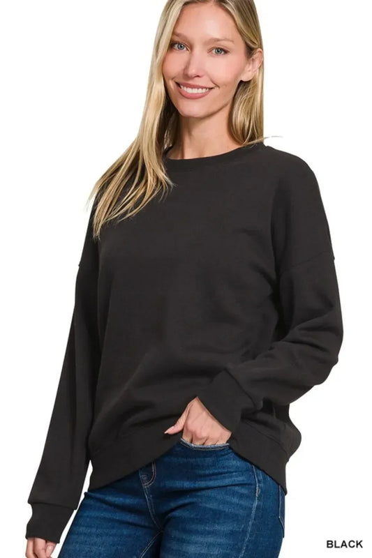 Zenana Full Size Fleece Drop Shoulder Sweatshirt Plus Size - DAVERRI FASHIONS