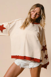 BiBi French Terry Top With Patch Detail Sweatshirt | Sweatshirts Daverri Fashions