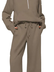 Half Zip Long Sleeve Top and Pants Set | Loungewear Sets Daverri Fashions