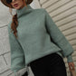 Daverri high neck balloon sleeve rib-knit pullover in soft mint green