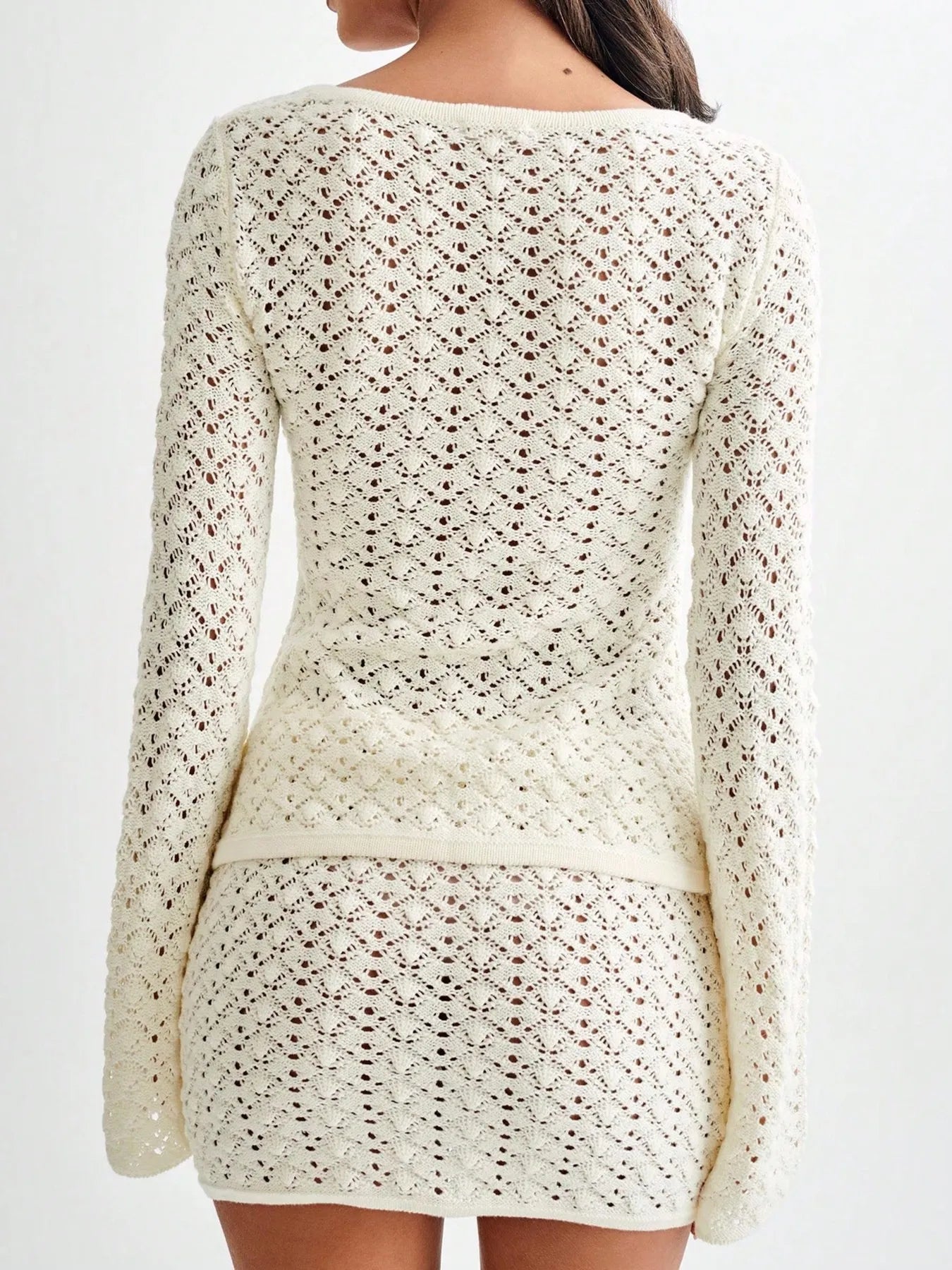 Button Up Crochet Cardigan and Skirt Sweater Set | Outfit Sets Daverri Fashions