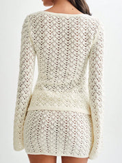 Button Up Crochet Cardigan and Skirt Sweater Set | Outfit Sets Daverri Fashions