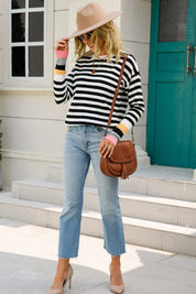 Angel Wings Warm Spice Striped Round Neck Sweater | Sweaters Daverri Fashions