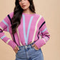 Annie Wear Chevron Stripe Round Neck Ribbed Sweater Orchid Sweaters
