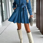 Tied Half Button Long Sleeve Denim Dress - DAVERRI FASHIONS