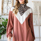 Heimish Full Size Leopard Quarter Zip Mock Neck Sweatshirt Rust